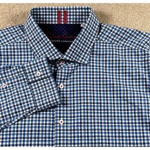 Robert Graham Modern Americana Shirt Men's Size 3XL Blue White Checked Print